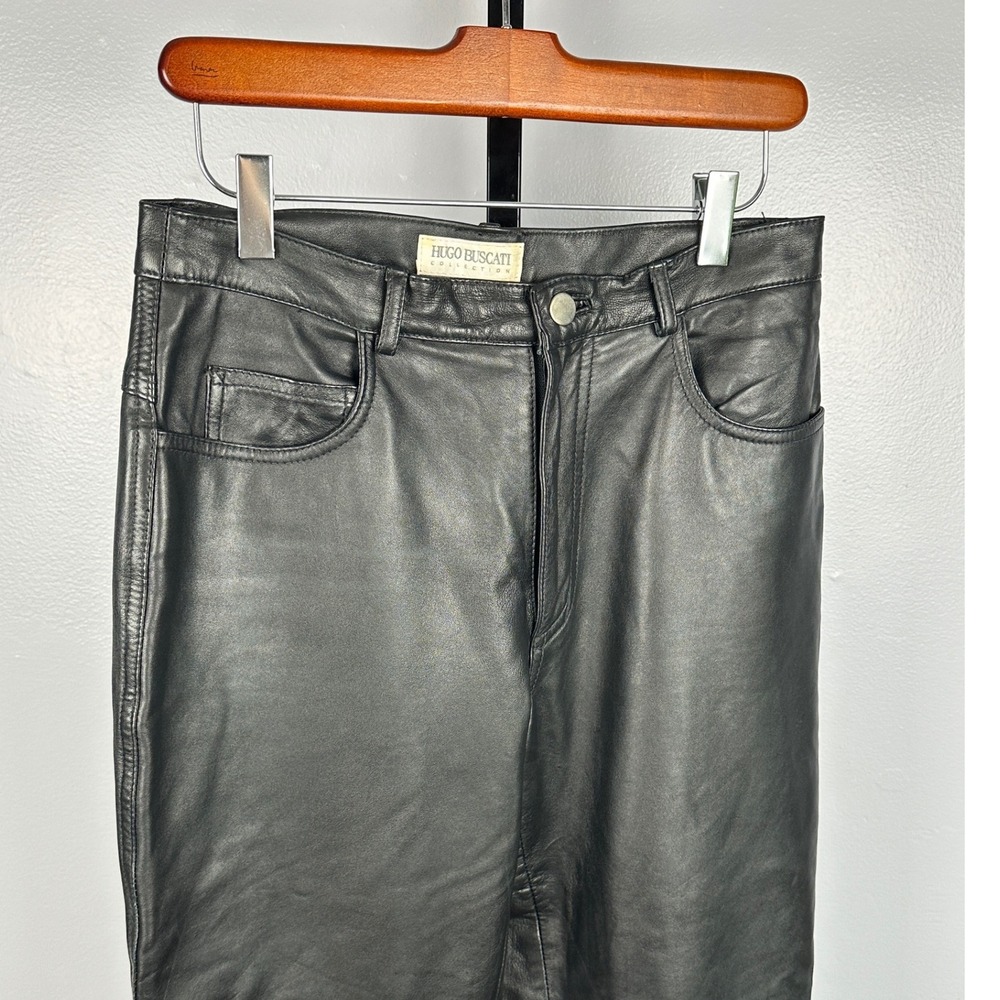 90s Hugo Buscati Collection Leather Pants Black High Rise Tapered Fit Size 8